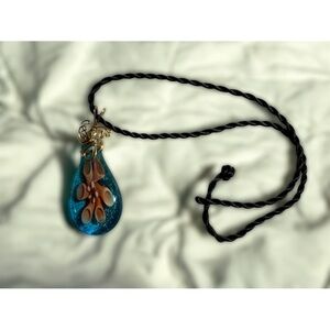 Vintage Inspired Boho Blue Glass Flower Pendant